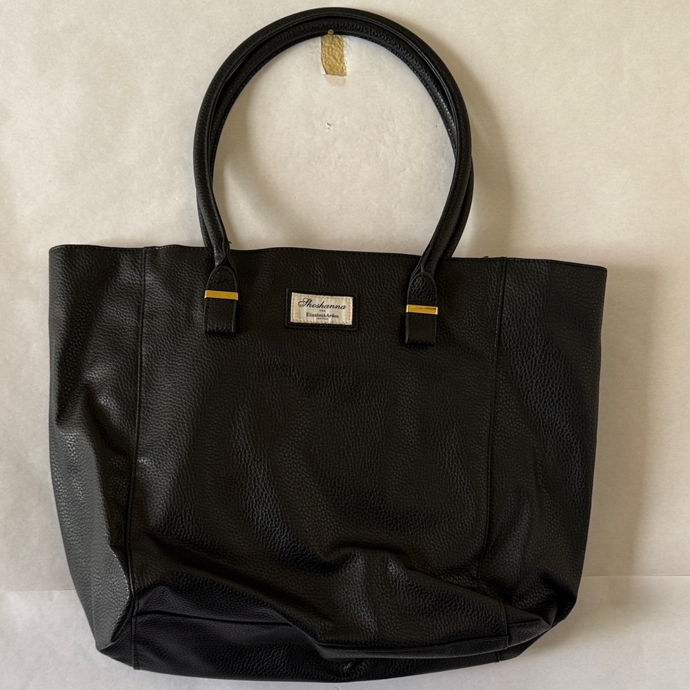 Elizabeth Arden Shoshanna Faux Leather Black Tote Bag Oversized Large Vegan Work